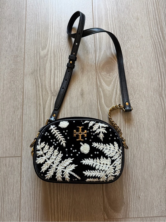 Tory Burch Handbags - Tory Burch Kira Embroidered Velvet Camera Bag White Sequin Floral Embroidery